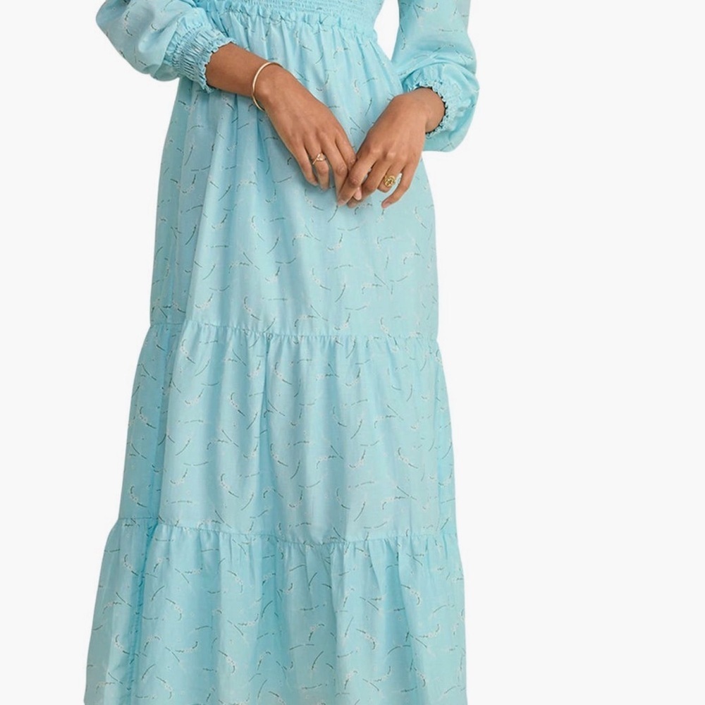 NWT Vineyard Vines Light Blue Silk Cotton Smocked Printed Maxi Dress Women’s M